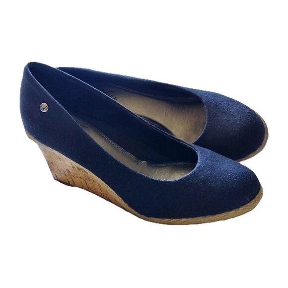 Life Stride Shoes - Navy Cork Wedge Espadrilles